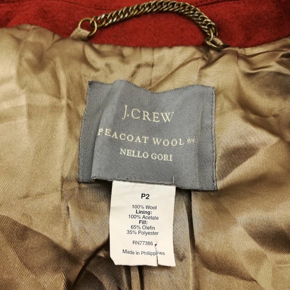 J Crew Pea Coat Wool Nello Gori Double Breasted Rust Henna Red Sz P2 Petite 2 - Picture 5 of 13